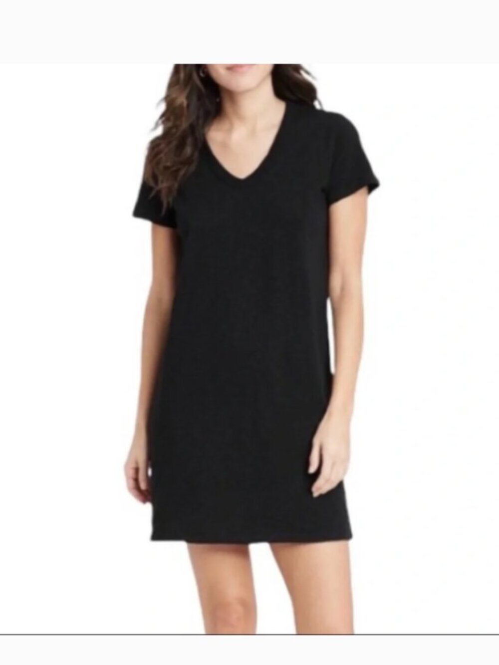 Classic V-Neck Women's Tshirt Dress- Black
